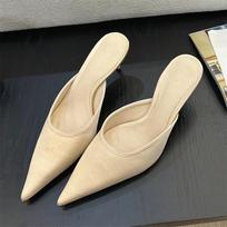 Fashion 2025 New Summer Concise Pointed Toe Women Slippers Fashion Thin Low Heels Party Pumps Mules Slide Shoes 35 abrikosas