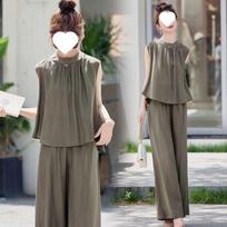 Aesthetic Wide-leg Pants Set - Sleeveless Summer Stylish and Fashionable Slim-fit Casual Two-piece Set M gray