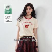 Chuyu Women's Lyocell Apple Embroidery T-Shirt L pieno geltonos spalvos