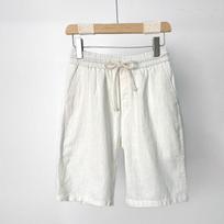 Men's White Linen Blend Elastic Waist Drawstring Casual Shorts M balta