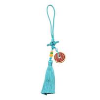 Vintage Copper Coin Car Charm Chinese Style Car Rearview Mirror Hanging Decoration Feng Shui Ornament Pendant Interior Accessories mėlyna