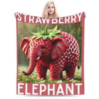 Strawberry Elephant Italian Brainrot Meme Super Soft Blanket Airplane Plush Throw Blanket Flannel Bedspread Sofa Bed Cover 80x120cm(31x47inch)