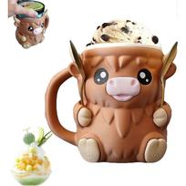 Ice Cream Pint Holder,Ice Cream Pint Sleeves Cover with Spoon & Handle,Cute Animal Ices Creams Cooler Container Leak Proof Popsicle Cozy Beer Can Cup BROWN COW