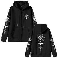 Viking Runic Compass Zipper Hoodie Men's Gothic Rock Oversized Zip Up Jacket Men Women Casual Sweatshirts S