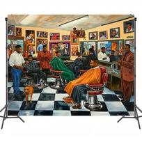 2D Retro Barber Shop Themed Party Decoration Backdrop 47.2x31.5inch/120*80cm