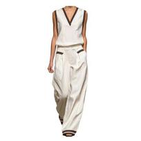 Summer 2 Piece Linen Sets for Women, V Neck Sleeveless Tank Top And Wide Leg Pants Matching Sets, Color Block Lounge Outfits with Pockets M balta