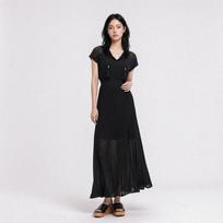 Egoist Women Sheer Point Hood Knit Long Dress Es2tk600 BK/55