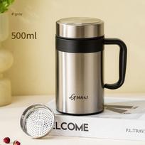 GIANXI Women Pure Color Concise Large Caliber Thermos Cup Winter Large Capacity Water Cup Tea Water Separation Strap Handle Cup 500ml