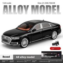 1/24 mastelio A8 lydinio automobilio modelis, berniukų žaislinis automobilis, dovana, metalinis lietas sedano automobilio modelis, imituojamas garsas ir šviesa, vaikų žaislai juoda