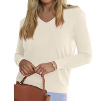 Women's Fashionable Casual V Neck Solid Color Long Sleeve Top L smėlis