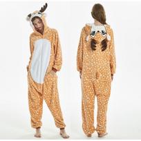 Adult Flannel Reindeer Onesie Pajamas - Thick Winter Homewear Large