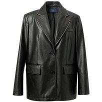 Sancai 2026 Spring Vintage Washed PU Leather Blazer Jacket L