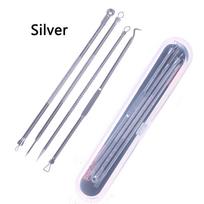4pcs/set Blackhead Comedone Acne Pimple Blackhead Remover Tool Spoon for Face Skin Care Tool Needles Facial Pore Cleaner sidabras