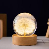 3D Dandelion Crystal Ball 5cm 6cm Luminous Immortality Flower Gift Crystal Ball Wood Stand Base Preserved Flower Sphere Ball