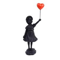 Good-1 Piece Little Girl With Balloon Figurine Statue Sculpture Living Study Room Bedroom Decor Home Table Decoration Black juoda