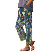 Women’s Casual Printed Drawstring Pants with Pockets Elastic Waist Relaxed Fit Comfortable Lightweight Trousers for Everyday Wear L auksas