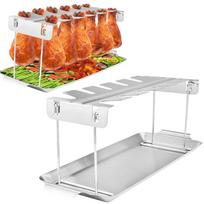 Folding Chicken Leg Rack 12 Slots Non-Stick Chicken Drumstick Holder with Drip Tray Stainless Steel Chicken Leg Wing Grill Rack raudona