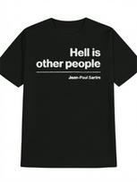 Mens Jean-Paul Sartre Hell is Other People Graphic T-Shirt - Funny Philosophy Quote, Casual Round Neck Black Tee with White Text, Sartrean Inspired Ap S įvairiaspalvis