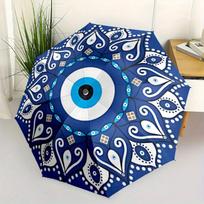 1pc Automatic Open/Close Umbrella with Evil Eye Mandala Design - Automatic Folding/Opening, Navy Blue & White, Durable Fabric