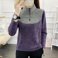 Thin Fleece Women's Outdoor German Fleece Pullover Sweater Windproof and Warm Long-sleeved Stand-up Collar Color Matching Top S tamsiai violetine spalva