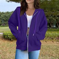 Women’s Casual Loose Fit Zip Up Hoodie Long Sleeve Drawstring Hooded Sweatshirt Jacket With Pockets For Daily Wear L tamsiai violetine spalva