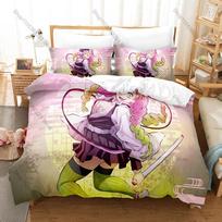 2026 Kanroji Mitsuri Three Piece Bedding Set Luxury Comforter Set with Queen King Size Cool Two pillowcase Anime bed sheets set 135x200cm