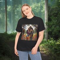 Sasquatch Lush Meadow Tee Shirt, Romantic Scene Unisex Cotton Top, Bigfoot Tee M