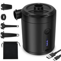 Portable Electric Air Pump USB Rechargeable Cordless Air Pump with 5200 mAh Battery and 4 Nozzle for Inflatable Bed Yoga Ball juoda