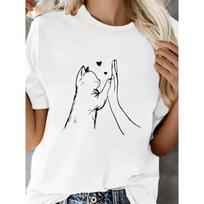 Comfortable Lovely Cat Paw Heart Print T-Shirt Short Sleeve T Shirt Women's T-Shirt Clothing Top Tee M