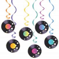 Świderki Dekoracyjne Retro Disco Lata 80 Party Płyty Winylowe 85Cm 6Szt.