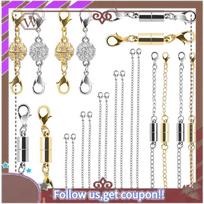 A95D-22Pcs Magnetic Jewelry Clasps And Necklace Extenders Gold Silver, Multiple Sizes And Styles Chain Extenders