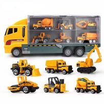 1/64 mastelio didelių sunkvežimių rinkinys Mini lydinio lieto modelio žaislinės transporto priemonės Transporto sunkvežimis Sraigtasparnis Tankas Gaisrinė transporto priemonė Statybinė transporto priemonė Žaislai vaikams geltona