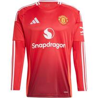 Adidas Manchester United 24/25 Home Jersey With Brand Logo Letter Print Pattern, Crew Neck, Long Sleeve Unisex Tops Red IT1971 XS