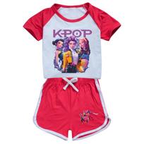 5112 Kids Girls POP Rumi Zoey Mira Print T-shirt Shorts Sport Tracksuit Clothes Set 100cm raudona