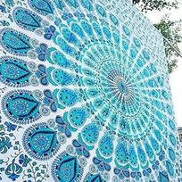 Indian Hippie Bohemian psychedelic Golden Blue Peacock Mandala wall hanging Fine Art Home Decor Tapestry 95x70cm
