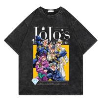 Anime Jojo Bizarre Adventure Tshirt Graphic Printing Washed T-shirts Men Women Fashion Short Sleeve Casual Loose Y2k Cotton Tops L