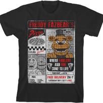 Five Nights at Freddy's Freddy Fazbear's Pizza Ad Boy's Black T-Shirt S juoda