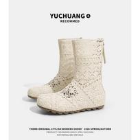 6Cm heightening hollow lace splicing Martin boots women's spring and summer new casual soft-soled German training high-top short boots 34