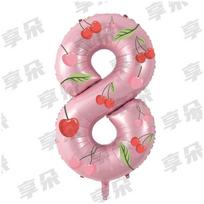 32-Inch Pink Aluminum Balloon with Cherry Stickers for Birthday Party DIY Decoration