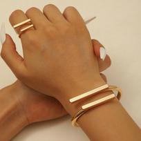 Geometric Alloy Bracelet and Ring Set Modern Design Open Cuff Bangle Adjustable Size Fashion Jewelry for Everyday Wear One Size auksas