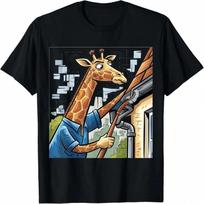 Smilefuntees  Giraffe Cleaning Gutters Satire T-Shirt S įvairiaspalvis