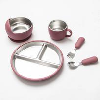 Set de platos y cubiertos de acero inoxidable para bebés con ventosa antideslizante