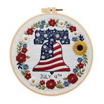 July 4th Embroidery Kit DIY Embroidery Craft Set with Hoop Threads Hand Embroidery Kit for Beginners Adults C