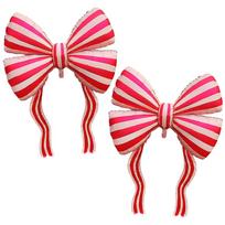 2Pcs 60-Inch Giant Striped Bowknot Foil Balloons, Helium-Supported Large Ribbon Mylar Balloons, Aesthetic Matte Red Bow Shape 60Inch