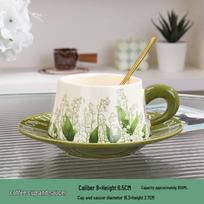 Bellflower Green Ceramic Coffee Cup and Saucer Set 200-300ml