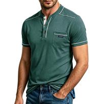 Men's Henley Neck Short Sleeve T-Shirt Casual Contrast Patchwork Tees Solid Color Summer Tops for Men 2XL žalia
