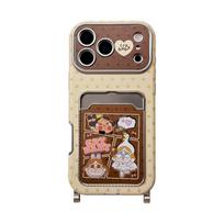 Kawaii Cartoon Cry Girls Card Holder Phone Case For iPhone 16 Pro 14 15 17 Pro Max Cover with Hand Rope Cute Protective Cases For iPhone 17 Pro
