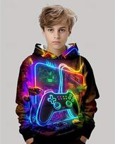 Boys Graphic Game Hoodie Long Sleeve Spring Fall Fashion Streetwear Kids Hooded Outdoor Casual Daily Regular Fit 110