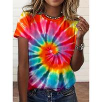 Rainbow Swirl Tie-Dye Women's Tee - Vibrant Spiral Pattern Graphic, Retro Hippie Print Design for Casual Daily Wear S