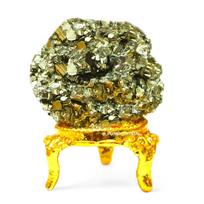 Raw Pyrite Stone Original | 100-200 gm Certified Natural Brassy Golden Pyrite Cluster (AAA Grade Quality) with Certificate & Metallic Stand